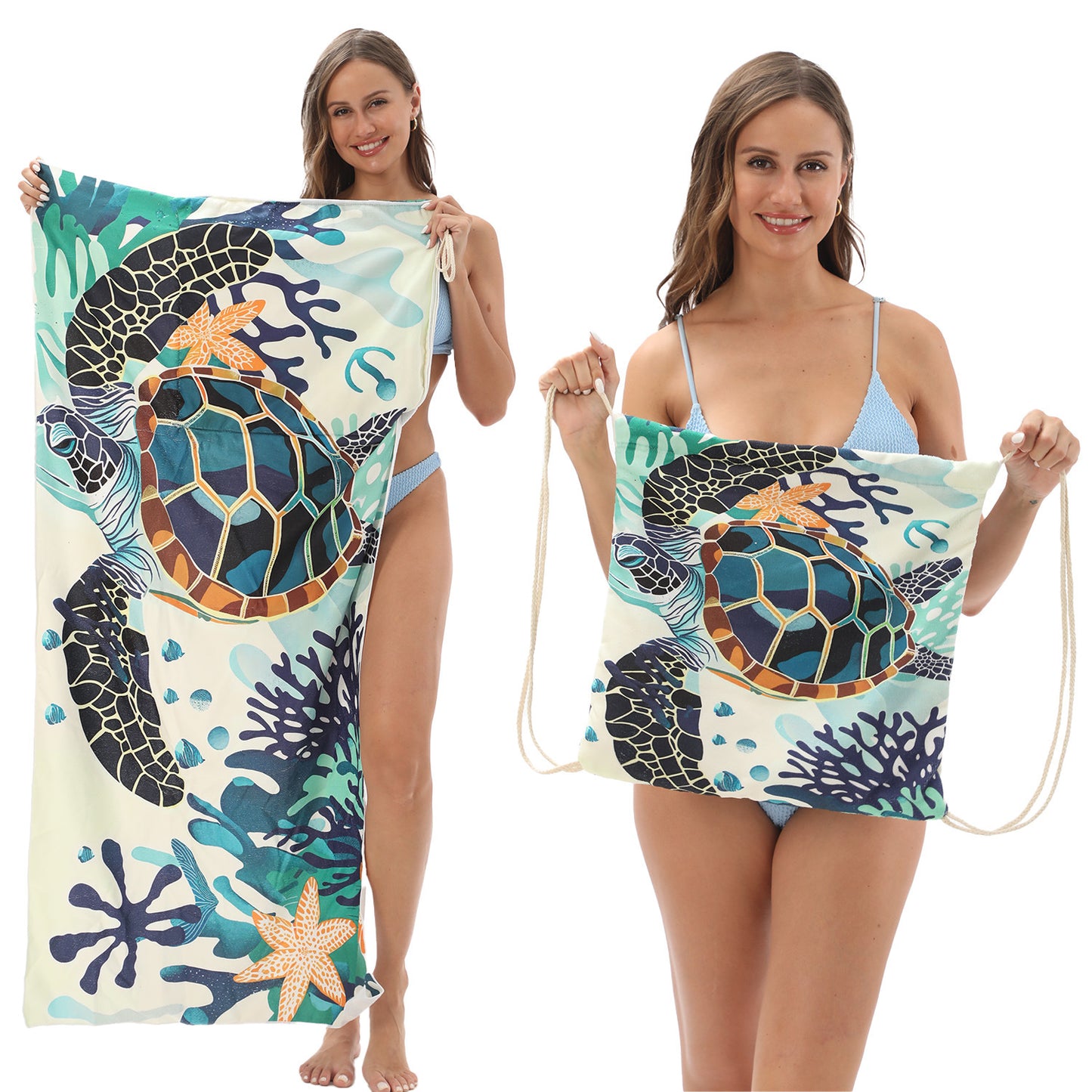 Cross-border two-in-one foldable beach towel printed bath towel integrated beach towel all-in-one bag for storage