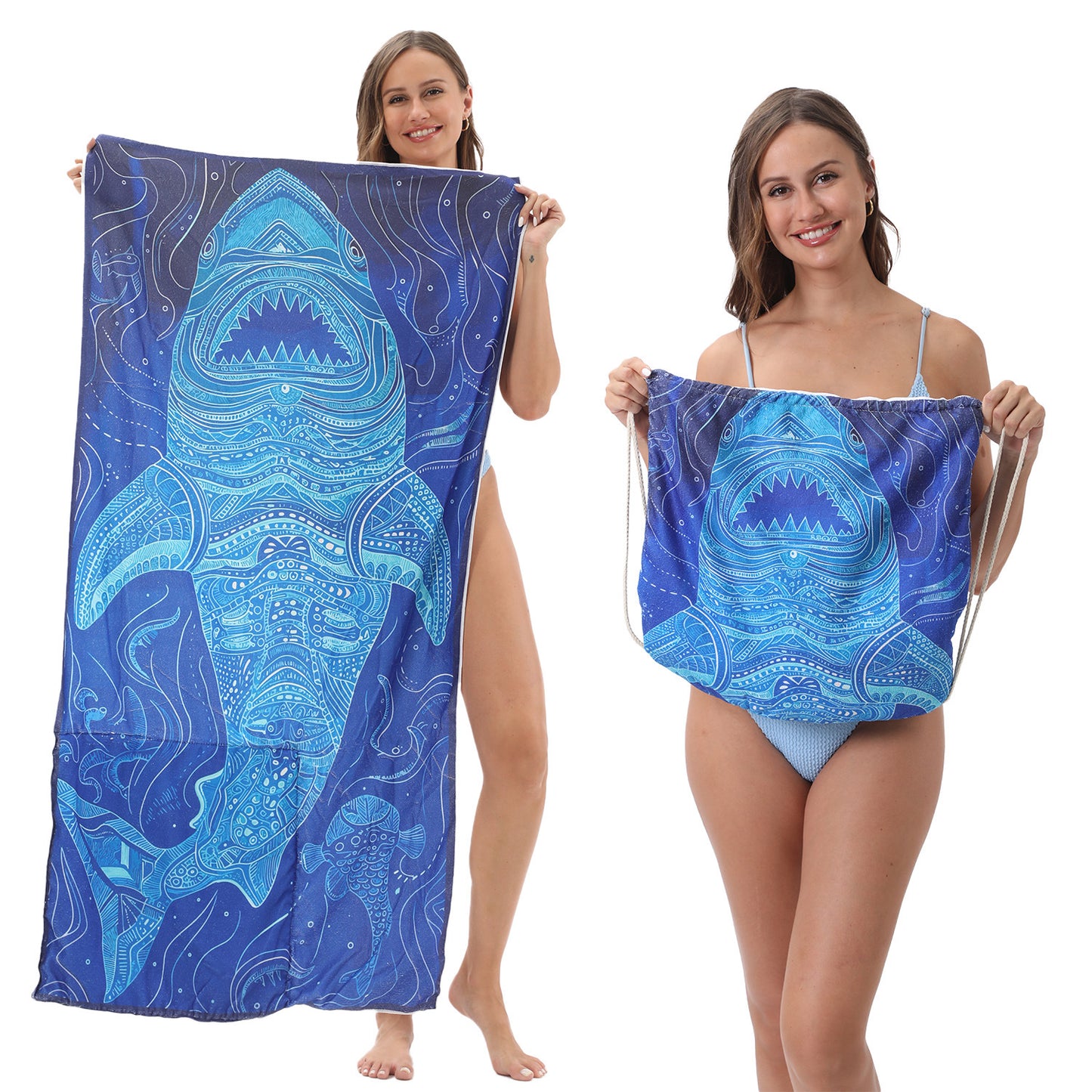Cross-border two-in-one foldable beach towel printed bath towel integrated beach towel all-in-one bag for storage