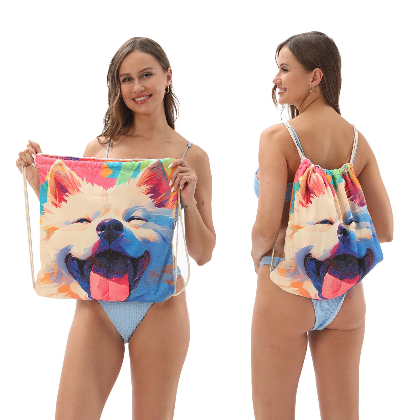 Cross-border two-in-one foldable beach towel printed bath towel integrated beach towel all-in-one bag for storage