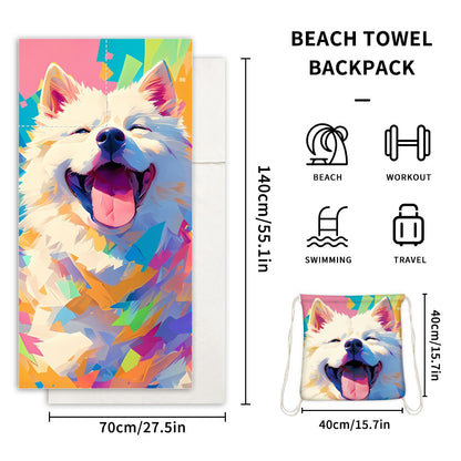 Cross-border two-in-one foldable beach towel printed bath towel integrated beach towel all-in-one bag for storage