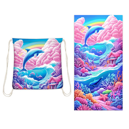Cross-border two-in-one foldable beach towel printed bath towel integrated beach towel all-in-one bag for storage