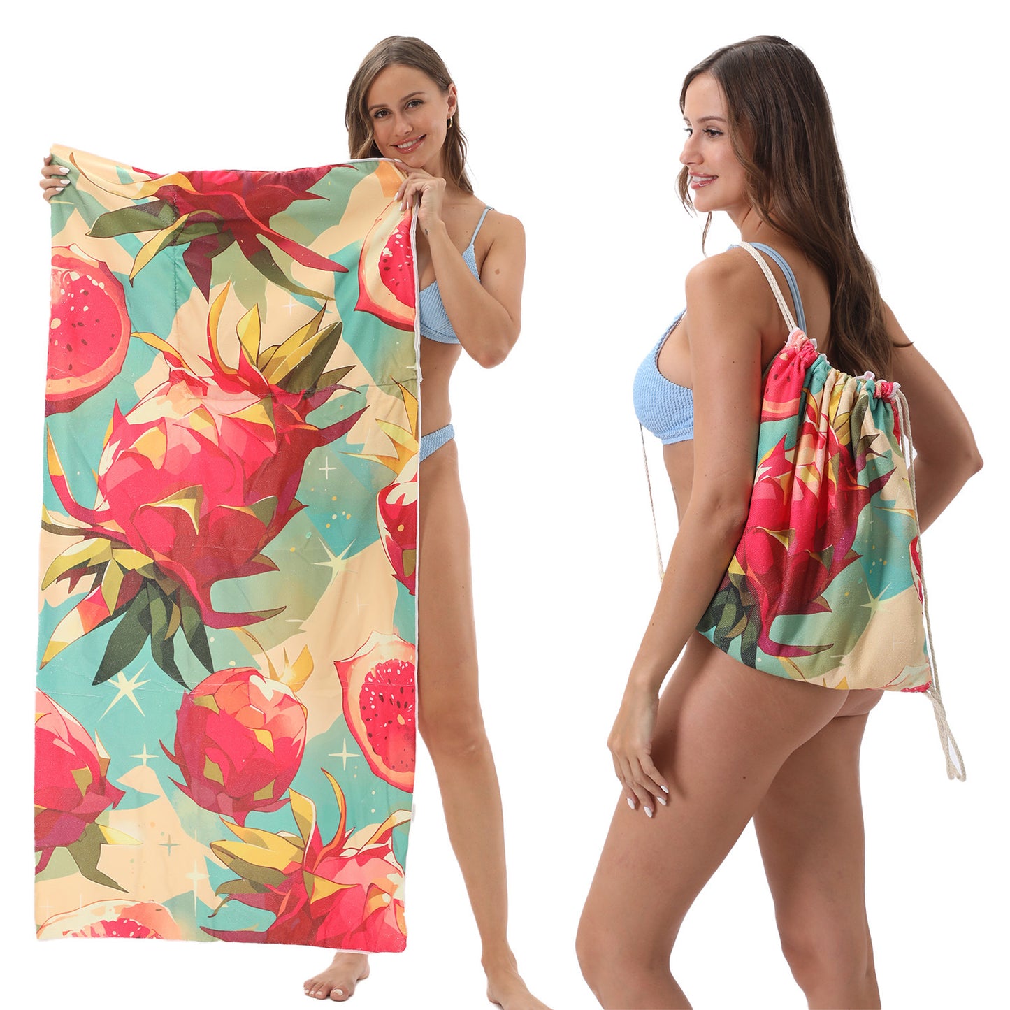 Cross-border two-in-one foldable beach towel printed bath towel integrated beach towel all-in-one bag for storage