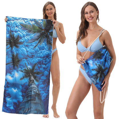 Cross-border two-in-one foldable beach towel printed bath towel integrated beach towel all-in-one bag for storage