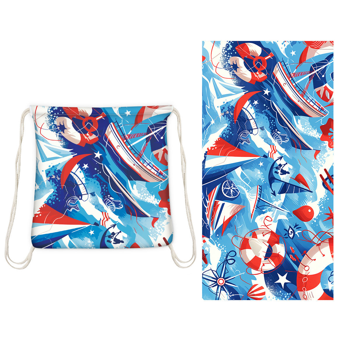 Cross-border two-in-one foldable beach towel printed bath towel integrated beach towel all-in-one bag for storage