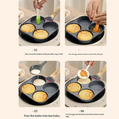 Cross-border Egg Frying Pan Aluminum Maifan Stone Non-stick Four-hole Egg Frying Pan Household Flat Bottom Steak Omelette Hamburger Breakfast Pan